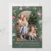 Elegantes Pink Winter Greenery Foto Feiertagskarte (Vorderseite)