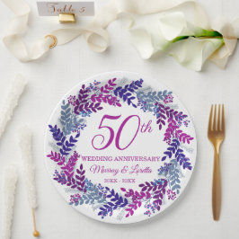 Elegantes Pink Wreath 50 Jahre Party Pappteller