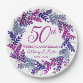 Elegantes Pink Wreath 50 Jahre Party Pappteller (Vorderseite)