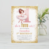 Elegantes pinkfarbenes und goldenes Ballerina Mädc Einladung (Stehend Vorderseite)