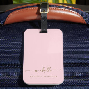 Elegantes Pinkgold-Kalligrafieschrift Monogramm Na Gepäckanhänger
