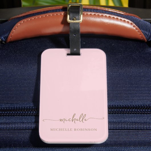 Elegantes Pinkgold-Kalligrafieschrift Monogramm Na Gepäckanhänger (Vorderseite Insitu 2)
