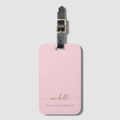 Elegantes Pinkgold-Kalligrafieschrift Monogramm Na Gepäckanhänger (Vorderseite Vertikal)