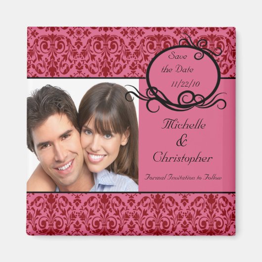 Elegantes Pinks Damask-Foto Speichern Sie das Datu Magnet (Vorne)