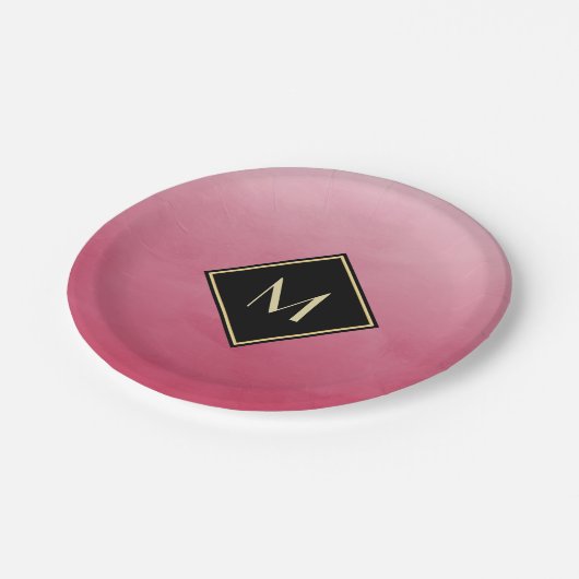 Elegantes Pinsel mit einfachem Goldmonogramm Pappteller (Schrägansicht)