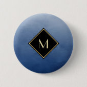 Elegantes Pinselblau mit einfachem Goldmonogramm Button (Vorderseite)