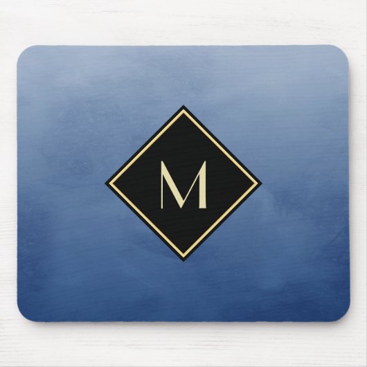Elegantes Pinselblau mit einfachem Goldmonogramm Mousepad (Vorne)