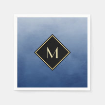 Elegantes Pinselblau mit einfachem Goldmonogramm