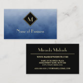 Elegantes Pinselblau mit einfachem Goldmonogramm Visitenkarte (Vorne/Hinten)