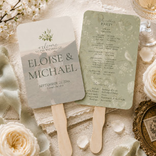 Elegantes Pistazien-Grün Florales Hochzeitsprogram Fächer