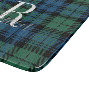 Elegantes Plaid-Monogramm Grün Campbell Tartan  Schneidebrett