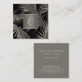 Elegantes Platinpalmenmuster mit Monogramm Quadratische Visitenkarte (Vorne/Hinten)