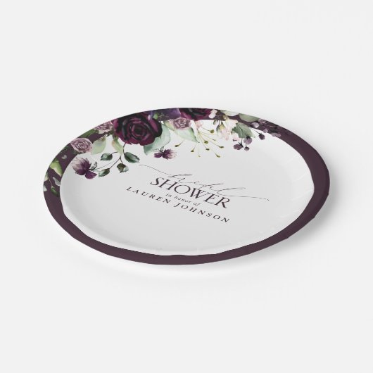 Elegantes Plum Lila Brautparty Pappteller (Schrägansicht)