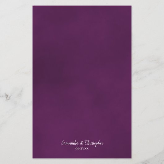 Elegantes Plum Lila Rose Menü für Hochzeiten (Rückseite)