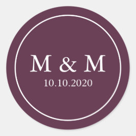 Elegantes Plum Lila Wedding Classic Monogramm Runder Aufkleber