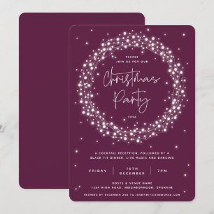 Elegantes Plum Sparkling Lights Weihnachts-Party Einladung