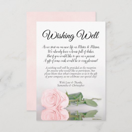Elegantes Plush Pink Rose Hochzeit wünscht gutes G Begleitkarte (Vorne/Hinten)