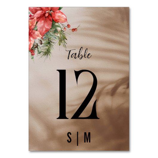 Elegantes Poinsettia Blumenstrauß Tischnummer (Vorderseite)