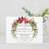 Elegantes Poinsettia Blumenweihnachtsfest Brautpar Einladung (Stehend Vorderseite)