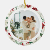 Elegantes Poinsettia Doppelseitiges Foto Keramik Ornament (Vorne)