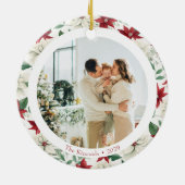 Elegantes Poinsettia Doppelseitiges Foto Keramik Ornament (Hinten)