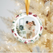 Elegantes Poinsettia Doppelseitiges Foto Keramik Ornament