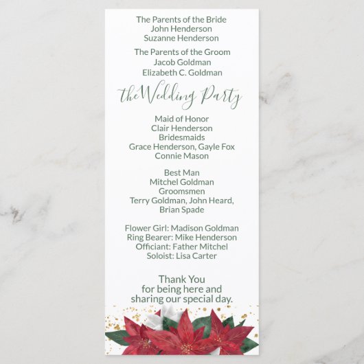 Elegantes Poinsettia Grünes Weihnachtsprogramm Programm (Rückseite)