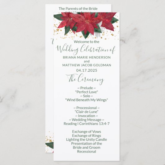 Elegantes Poinsettia Grünes Weihnachtsprogramm Programm (Vorne/Hinten)