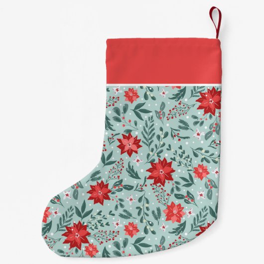 Elegantes Poinsettia Muster Personalisiert Kleiner Weihnachtsstrumpf (Rückseite)