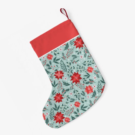 Elegantes Poinsettia Muster Personalisiert Kleiner Weihnachtsstrumpf (Rückseite (Hängend))