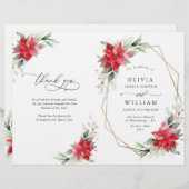 Elegantes Poinsettia Watercolor Hochzeitsprogramm (Vorne/Hinten)