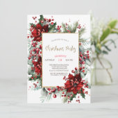 Elegantes Poinsettia Weihnachtsfest Party Einladung (Stehend Vorderseite)