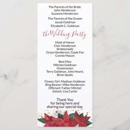 Elegantes Poinsettia Weihnachtsprogramm Programm (Rückseite)