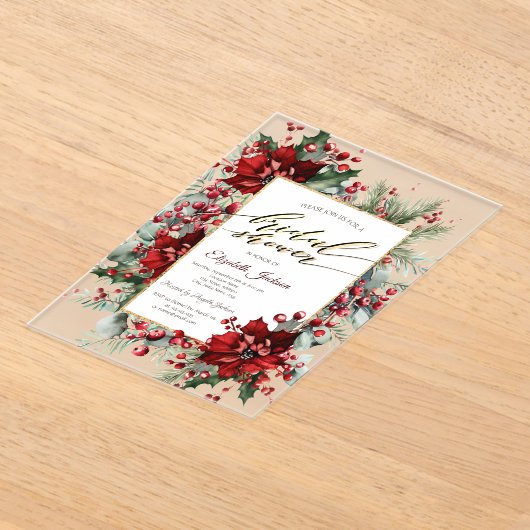 Elegantes Poinsettia Winter Brautparty Acryleinladungen (Ablage )