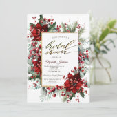 Elegantes Poinsettia Winter Brautparty Einladung (Stehend Vorderseite)