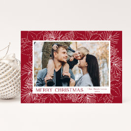 Elegantes Poinsettias und Pine Cones Foto Feiertagskarte