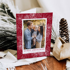 Elegantes Poinsettias und Pinecones 2 Foto Feiertagskarte