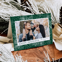 Elegantes Poinsettias und Pinecones Green 2 Foto Feiertagskarte