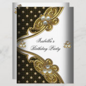Elegantes Polka Dots White Black Gold Party Einladung (Vorne/Hinten)