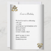 Elegantes Polka Dots White Black Gold Party Einladung (Rückseite)