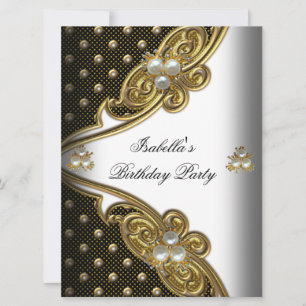 Elegantes Polka Dots White Black Gold Party Einladung