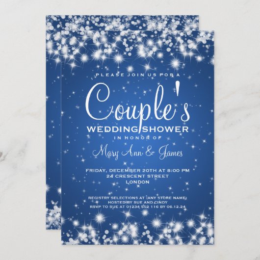 Elegantes Polterabend-Winter-Schein-Blau Einladung (Vorne/Hinten)
