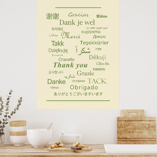 Elegantes Polyglot "Danke" Ausdrucks-Typografie Poster (Küche)