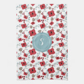 Elegantes Poppies- und Berries-Mustermonogramm Geschirrtuch (Vertikal)
