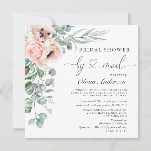 Elegantes Poppy Eukalyptus Brautparty per Post Einladung (Vorderseite)