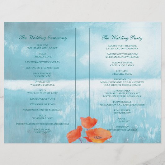 Elegantes Poppy Field Wedding Bi Fold Programm (Rückseite)