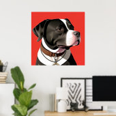 Elegantes Portrait eines schwarzen und weißen Hund Poster (Heimbüro)