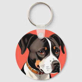 Elegantes Portrait eines schwarzen und weißen Hund Schlüsselanhänger