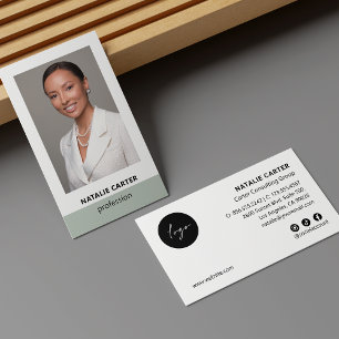 Elegantes Portrait Foto Logo Social Icon SAGE GREE Visitenkarte