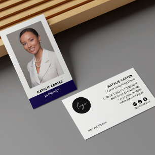 Elegantes Portrait-Foto-Logo Soziales Symbol NAVY Visitenkarte